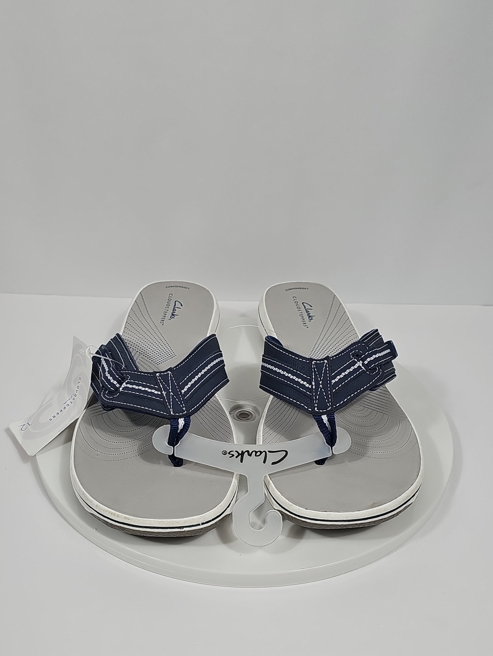 Clarks Cloudsteppers Brinkley Jazz Flip Flop Sandals Cushion Soft Navy 12 NWT - Picture 4 of 13